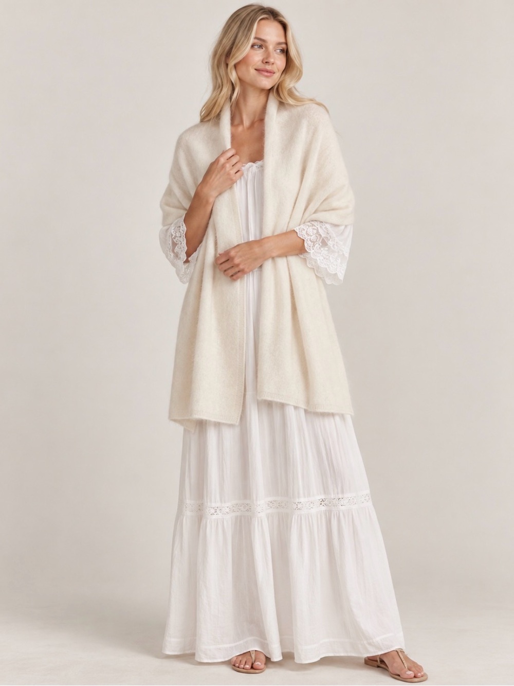 Nordstrom 100% Cashmere Ivory Shawl Wrap One Size